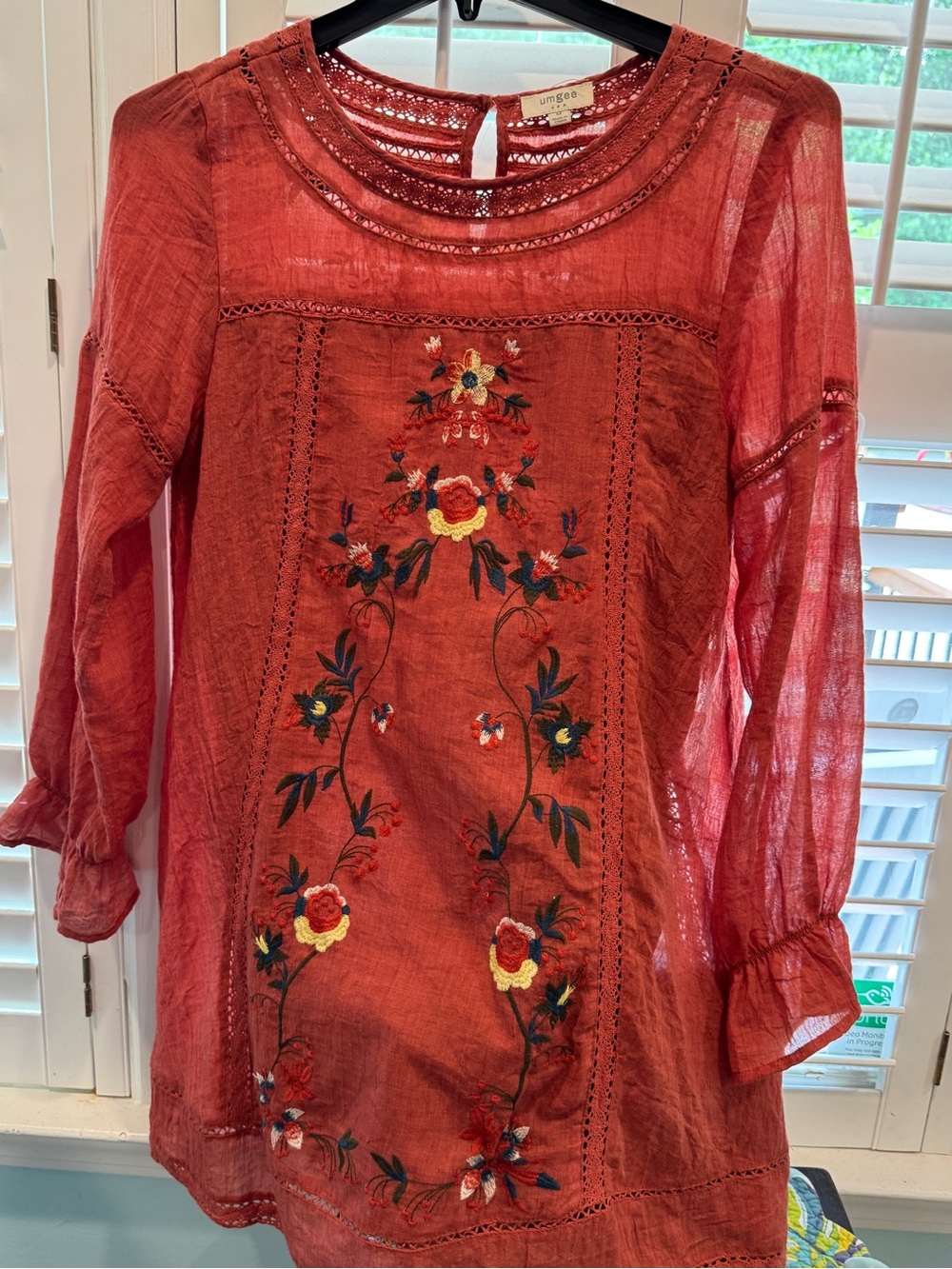 Umgee Rust Orange Floral Embroidered Mini Dress